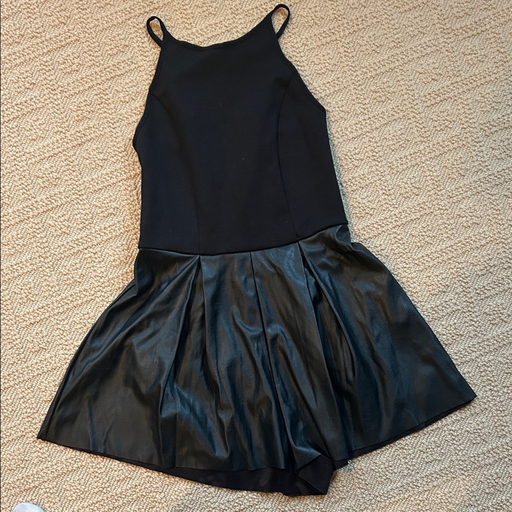 Topshop Black faux leather and fabric romper